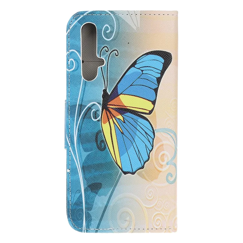 Cross Texture Pattern Printing Flip Leather Wallet Stand Phone Cover for Huawei Honor 20/Honor 20s - Blue Butterflies