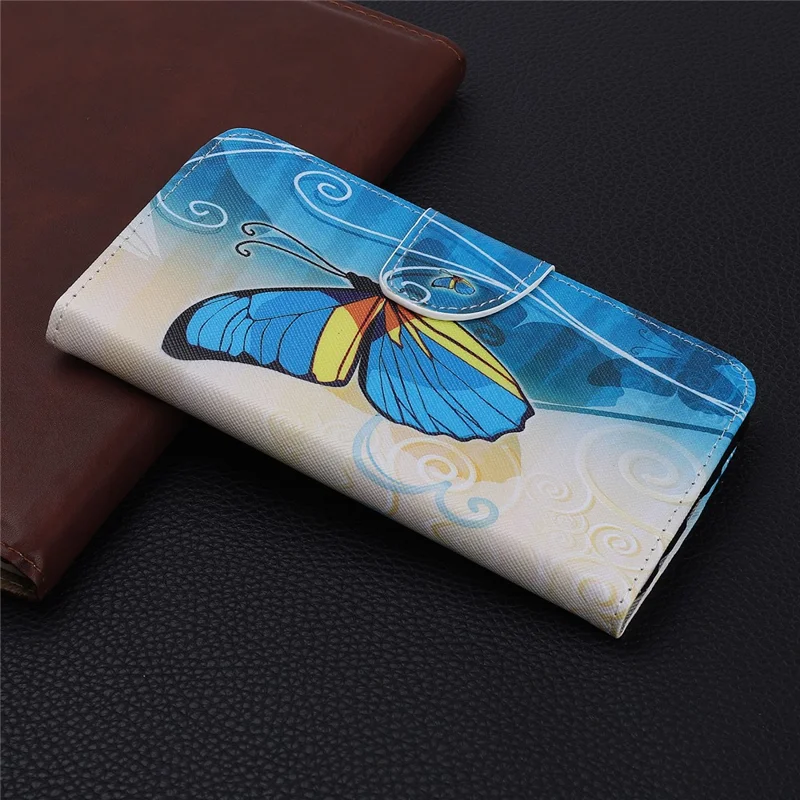 Cross Texture Pattern Printing Flip Leather Wallet Stand Phone Cover for Huawei Honor 20/Honor 20s - Blue Butterflies