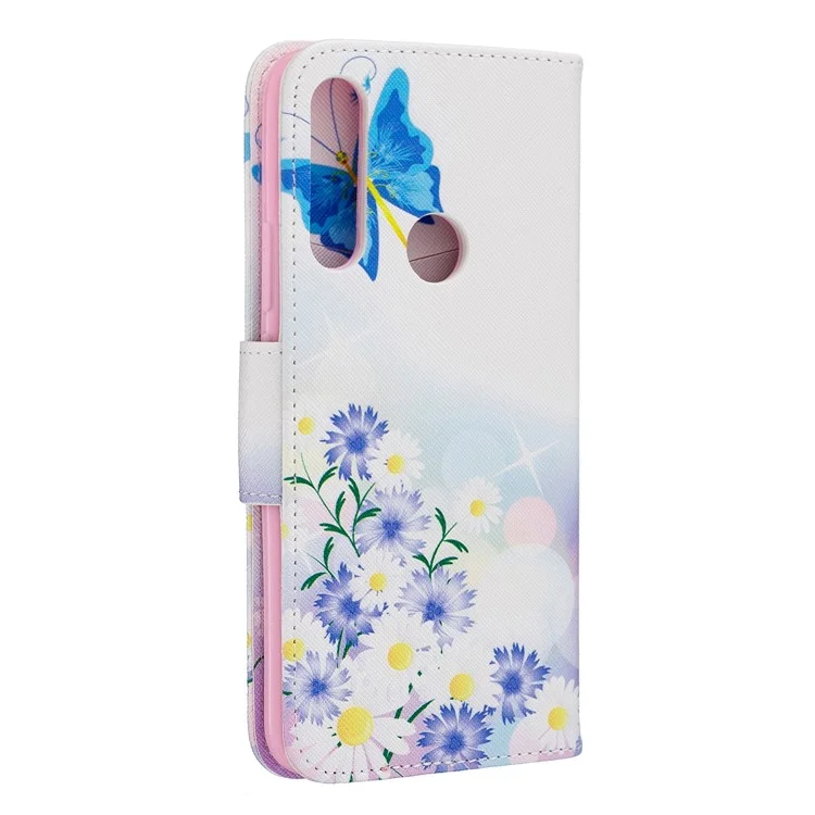 Impresión de Patrones PU Cuero Flip Stand Cell Shell Para Huawei P Smart Z - Mariposas Azules