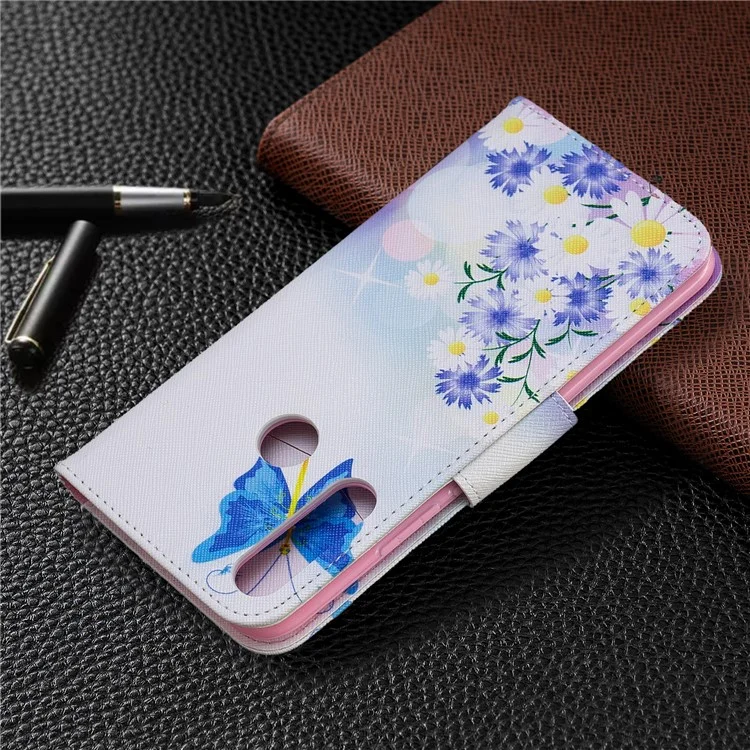 Impresión de Patrones PU Cuero Flip Stand Cell Shell Para Huawei P Smart Z - Mariposas Azules