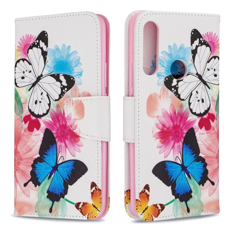Pattern Printing PU Leather Flip Stand Cell Phone Shell for Huawei P Smart Z - Butterflies and Flowers