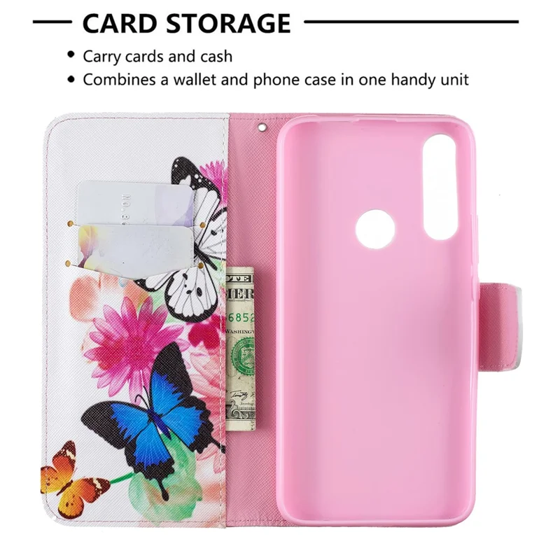 Pattern Printing PU Leather Flip Stand Cell Phone Shell for Huawei P Smart Z - Butterflies and Flowers