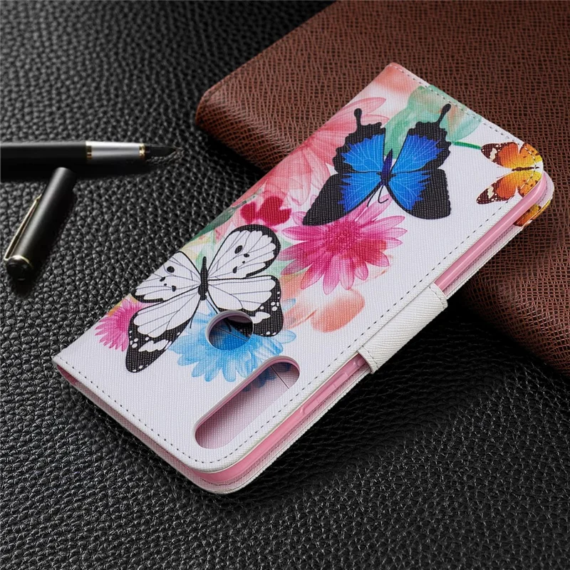 Pattern Printing PU Leather Flip Stand Cell Phone Shell for Huawei P Smart Z - Butterflies and Flowers