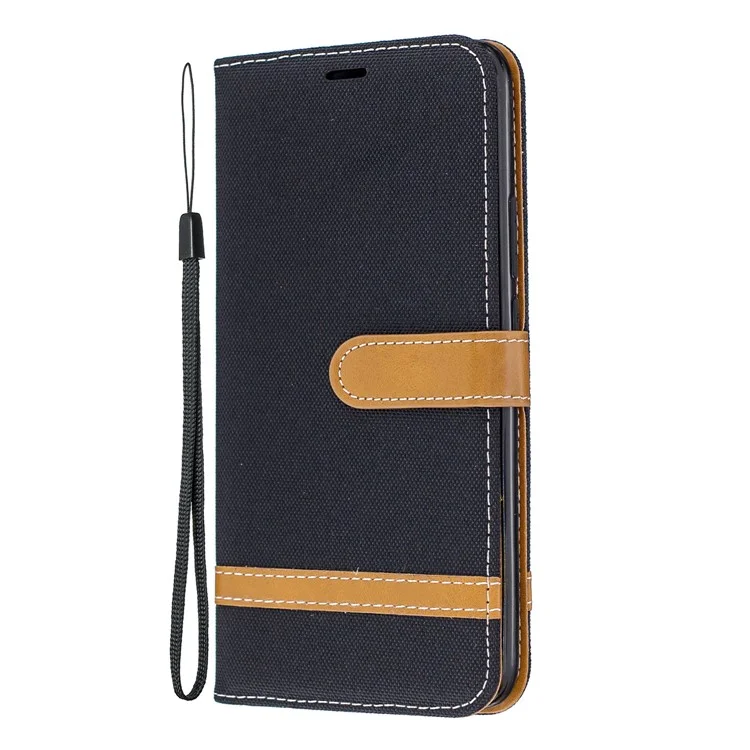 Case de Cuero de Billetera de Tela de Jeans de Color Variado Para Huawei P Smart Z - Negro