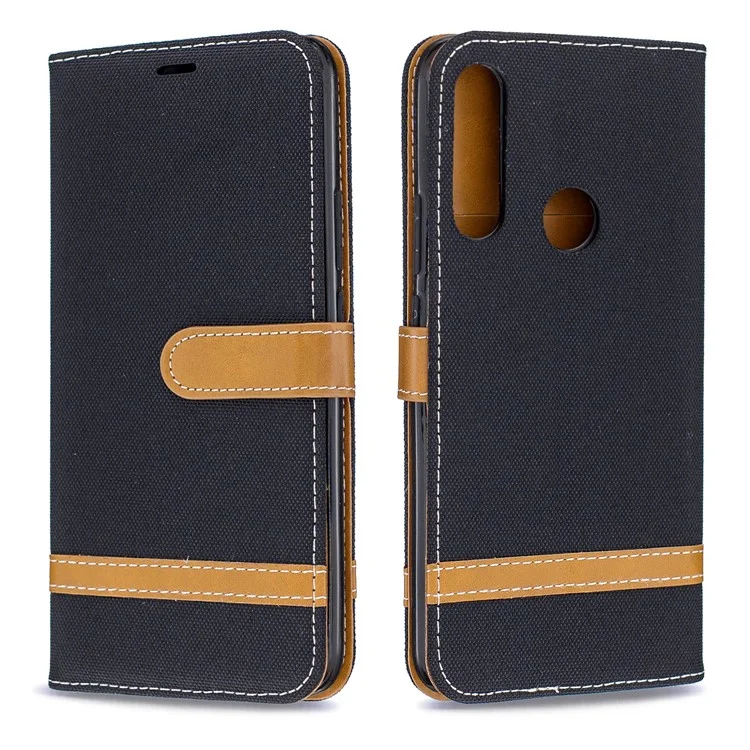 Case de Cuero de Billetera de Tela de Jeans de Color Variado Para Huawei P Smart Z - Negro