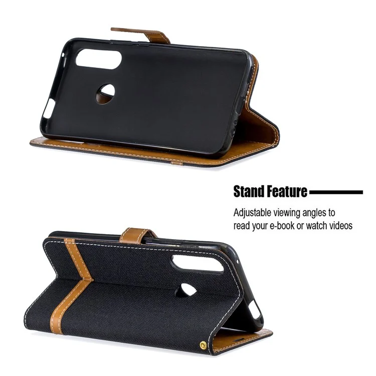 Case de Cuero de Billetera de Tela de Jeans de Color Variado Para Huawei P Smart Z - Negro