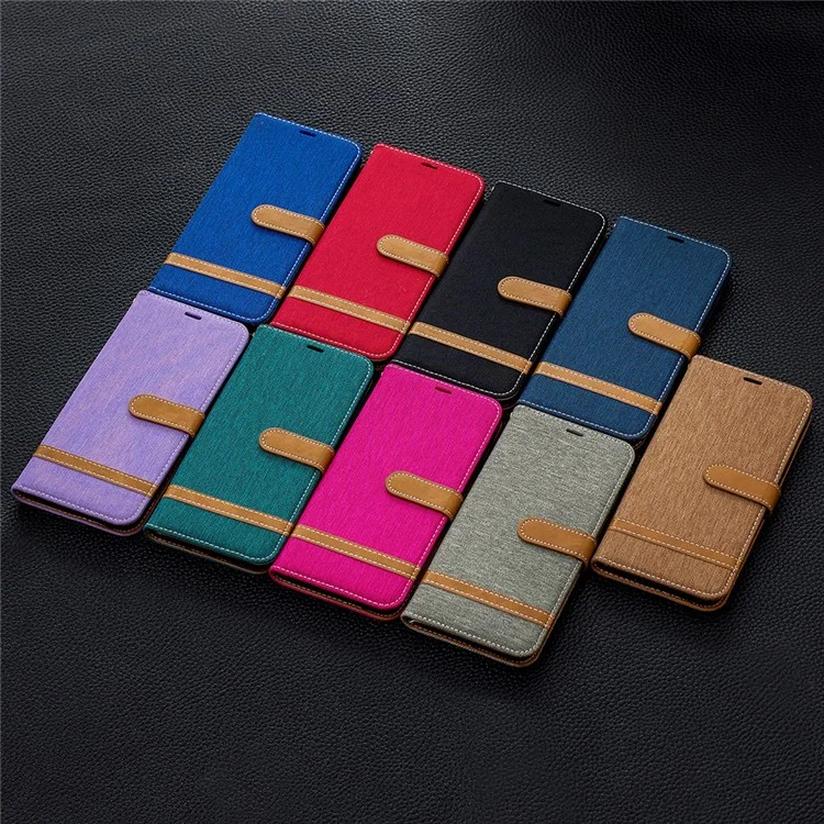 Case de Cuero de Billetera de Tela de Jeans de Color Variado Para Huawei P Smart Z - Negro