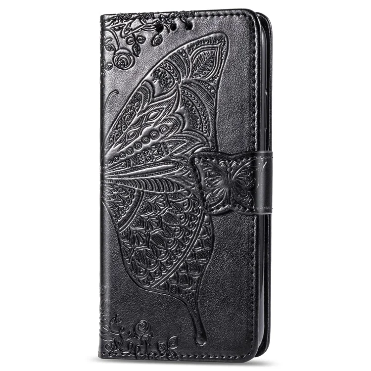 Estuche de billetera de cuero con estampado de mariposa floral para Huawei P Smart Z - Negro