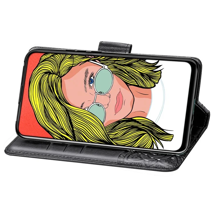 Estuche de billetera de cuero con estampado de mariposa floral para Huawei P Smart Z - Negro