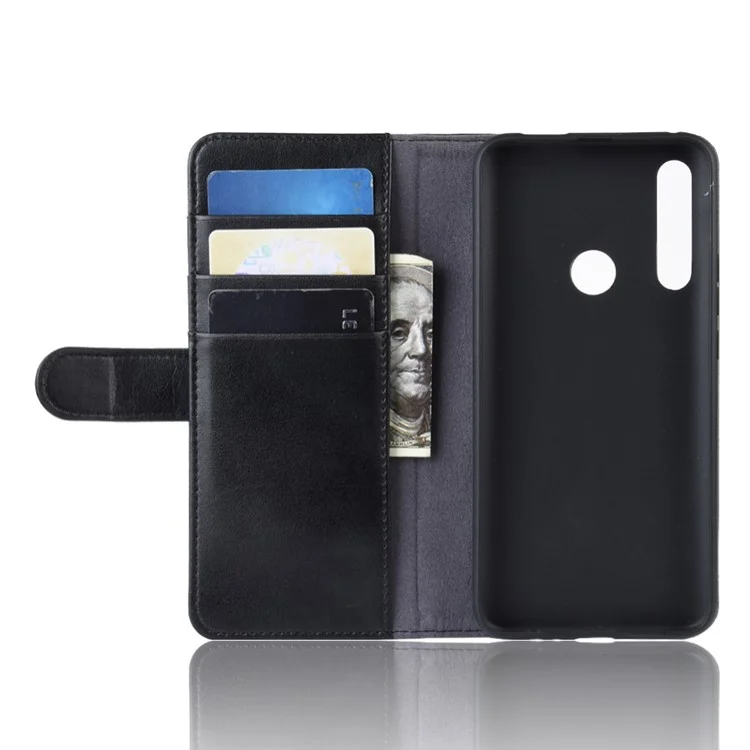 Genuine Split Leather Wallet Cover for Huawei Honor 9X (Global)/P Smart Z / Y9 Prime 2019 / nova 5i - Black