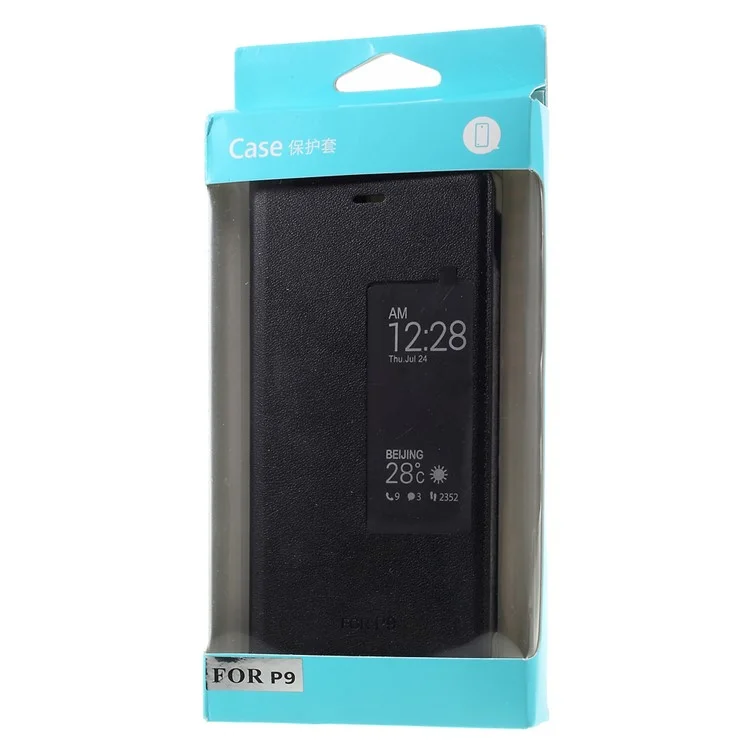 Wake / Sleep View Window Leather Protective Case for Huawei P9 - Black