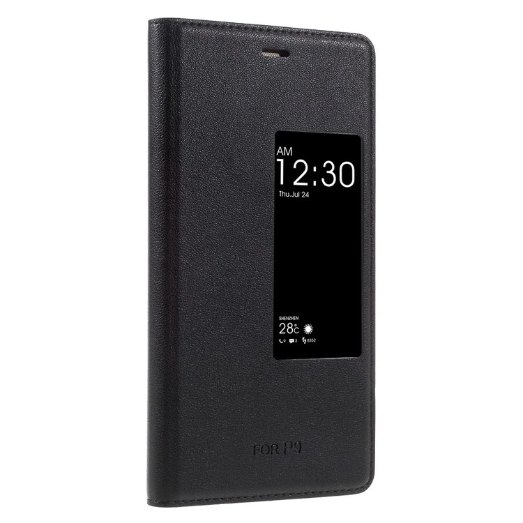 Wake / Sleep View Window Leather Protective Case for Huawei P9 - Black