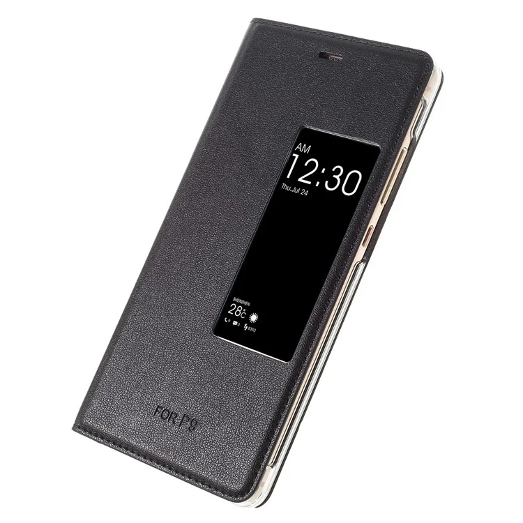 Wake / Sleep View Window Leather Protective Case for Huawei P9 - Black