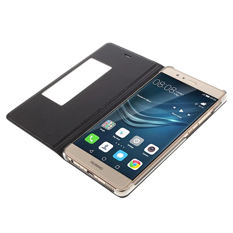 Wake / Sleep View Window Leather Protective Case for Huawei P9 - Black