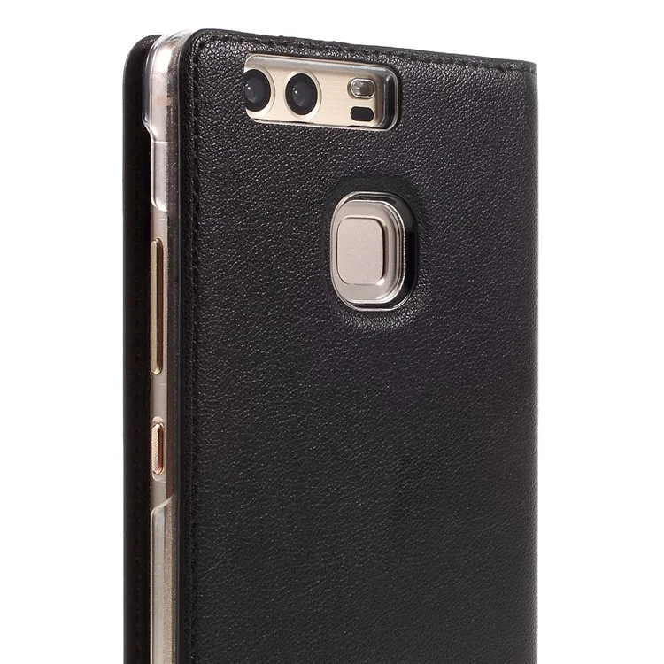 Wake / Sleep View Window Leather Protective Case for Huawei P9 - Black