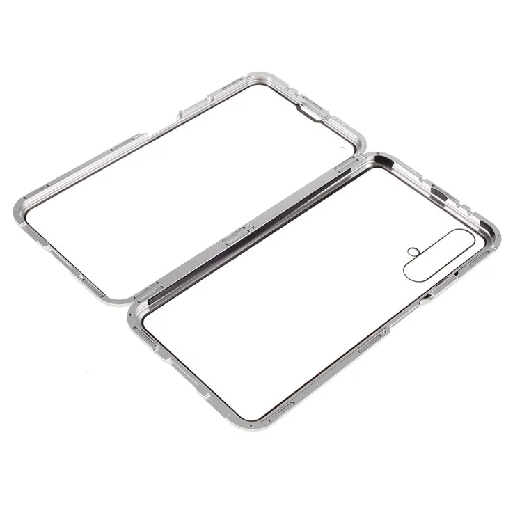 Marco Magnético De Metal Desmontable 2 En 1 + Caja De Teléfono Trasero De Vidrio Para Huawei Honor 20s / Honor 20 / NOVA 5T - Plata