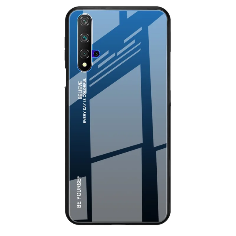 Gradient Color Glass + TPU Hybrid Case for Huawei Honor 20 / Honor 20s - Blue / Black