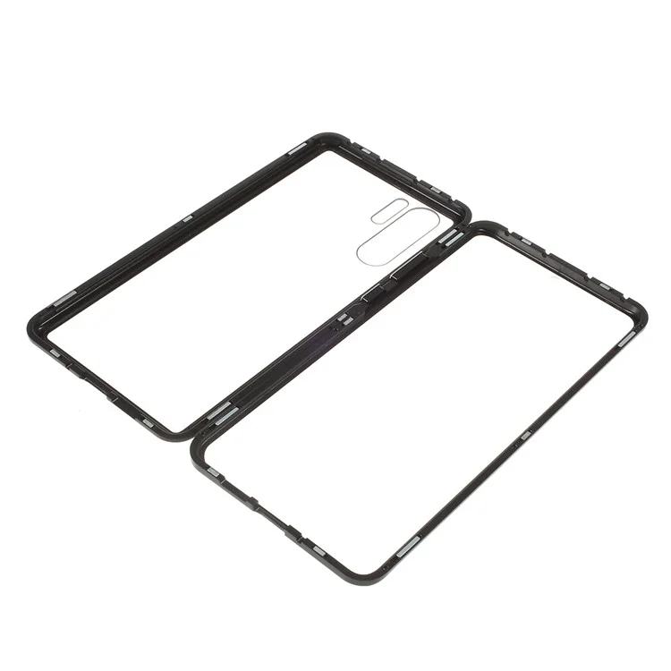 Shock-proof Magnetic Installation Metal Frame + Tempered Glass Alll-round Protective Phone Shell for Huawei P30 Pro - Black