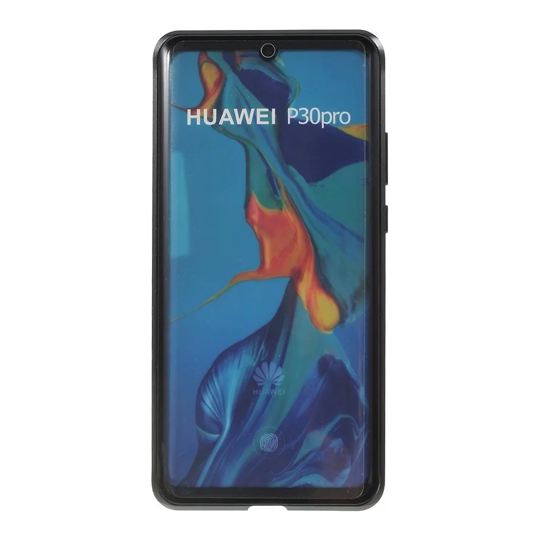 Shock-proof Magnetic Installation Metal Frame + Tempered Glass Alll-round Protective Phone Shell for Huawei P30 Pro - Black