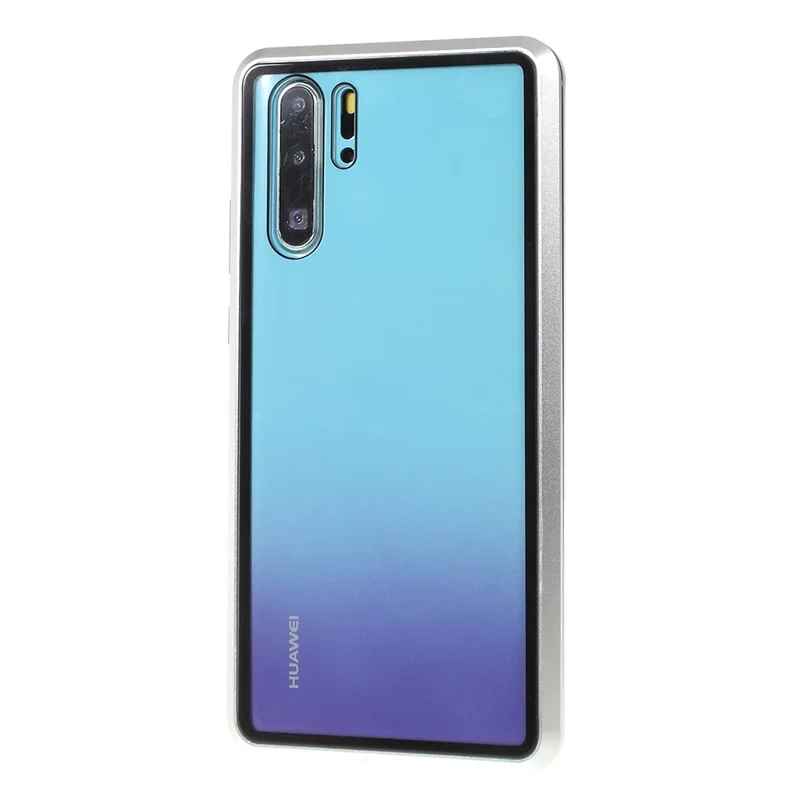 Shock-proof Magnetic Installation Metal Frame + Tempered Glass Alll-round Protective Phone Shell for Huawei P30 Pro - Silver