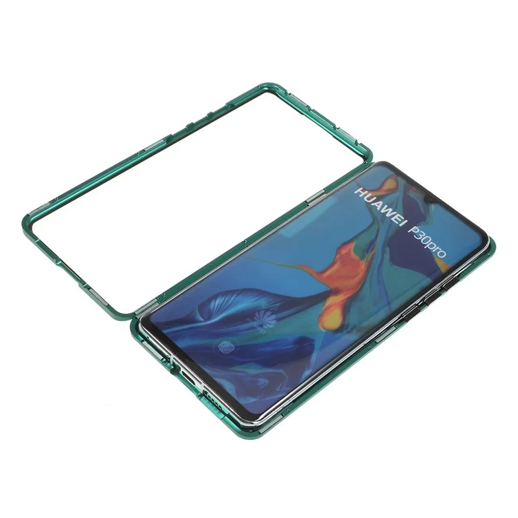 Funda protectora de metal magnética a prueba de golpes y con marco de vidrio templado para Huawei P30 Pro - Verde