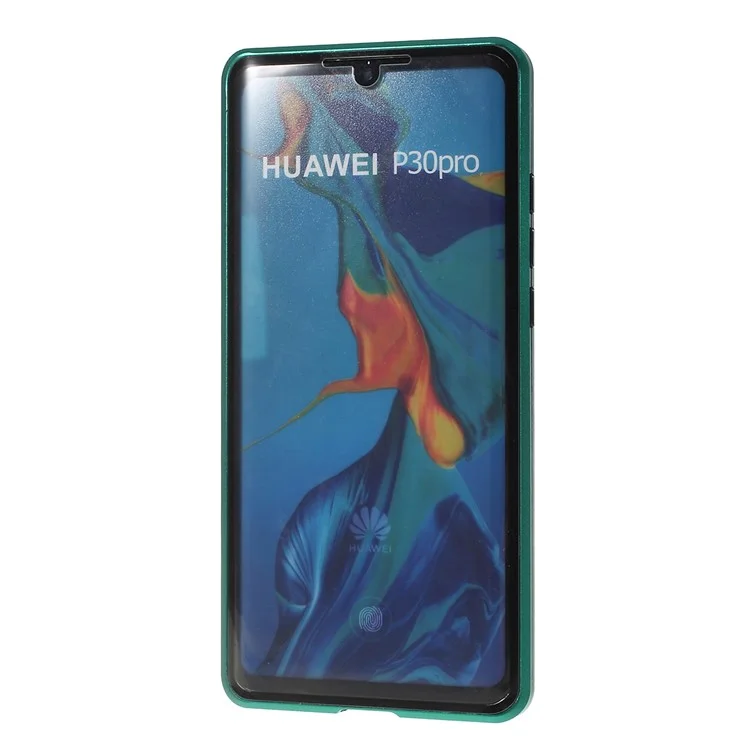 Telaio In Metallo Per Installazione Magnetica A Prova Di Ammortizzatore + Vetro Temperato Guscio Protettivo Alll-Round Per Huawei P30 Pro - Verde