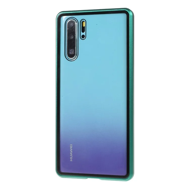 Telaio In Metallo Per Installazione Magnetica A Prova Di Ammortizzatore + Vetro Temperato Guscio Protettivo Alll-Round Per Huawei P30 Pro - Verde