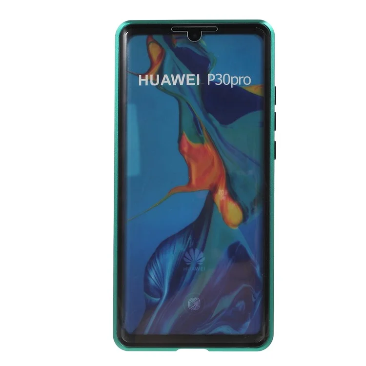 Telaio In Metallo Per Installazione Magnetica A Prova Di Ammortizzatore + Vetro Temperato Guscio Protettivo Alll-Round Per Huawei P30 Pro - Verde