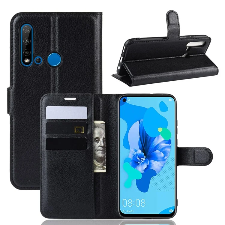 Litchi Texture Wallet Leather Phone Cover for Huawei P20 Lite (2019) / Nova 5i - Black