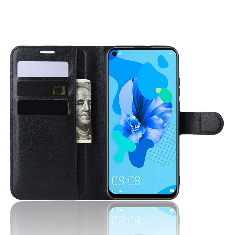 Litchi Textur Wallet Leder Telefonabdeckung Für Huawei P20 Lite (2019) / Nova 5i - Schwarz