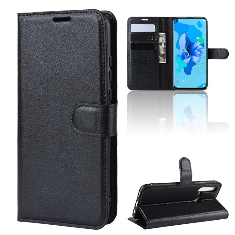 Litchi Texture Wallet Leather Phone Cover for Huawei P20 Lite (2019) / Nova 5i - Black