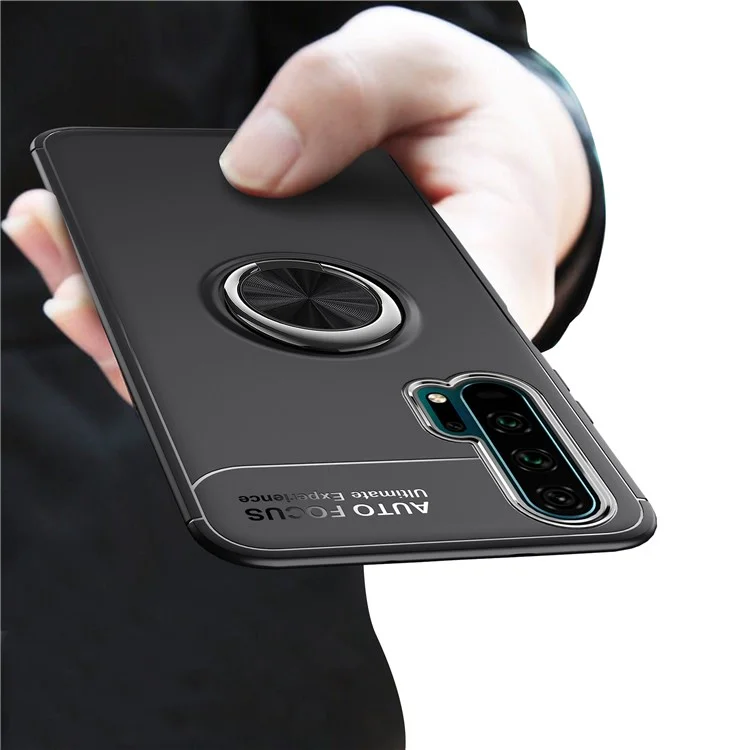 LENUO Metal Ring TPU Phone Cover for Huawei Honor 20 Pro [Built-in Magnetic Metal Sheet] - All Black