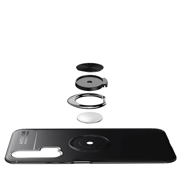 LENUO Metal Ring TPU Phone Cover for Huawei Honor 20 Pro [Built-in Magnetic Metal Sheet] - All Black