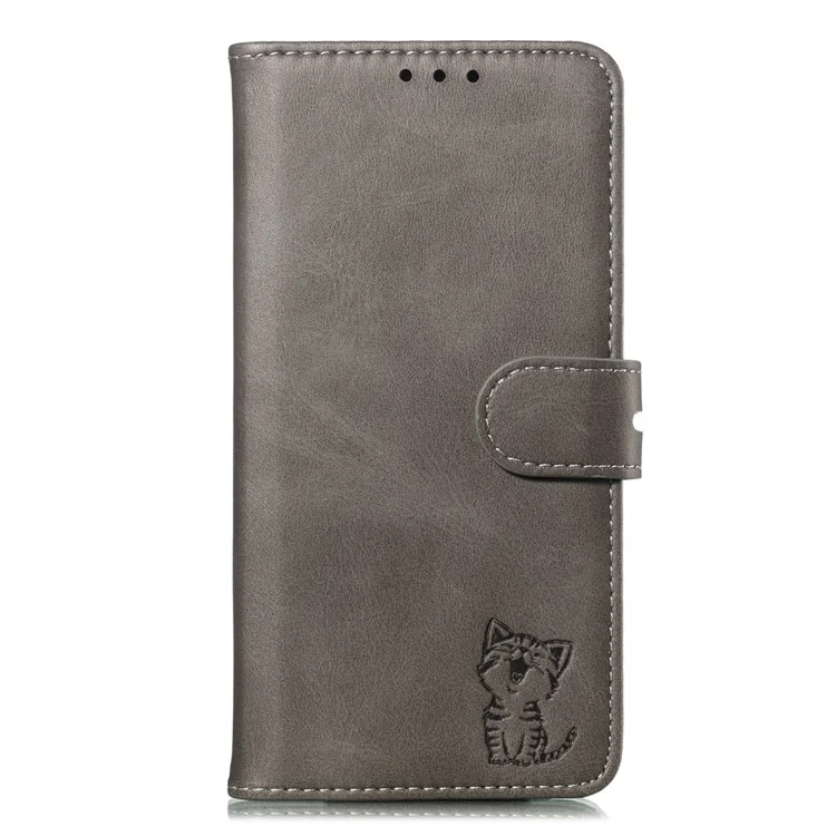 Funda de cuero con diseño de gato estampado para Huawei P Smart Z - Gris