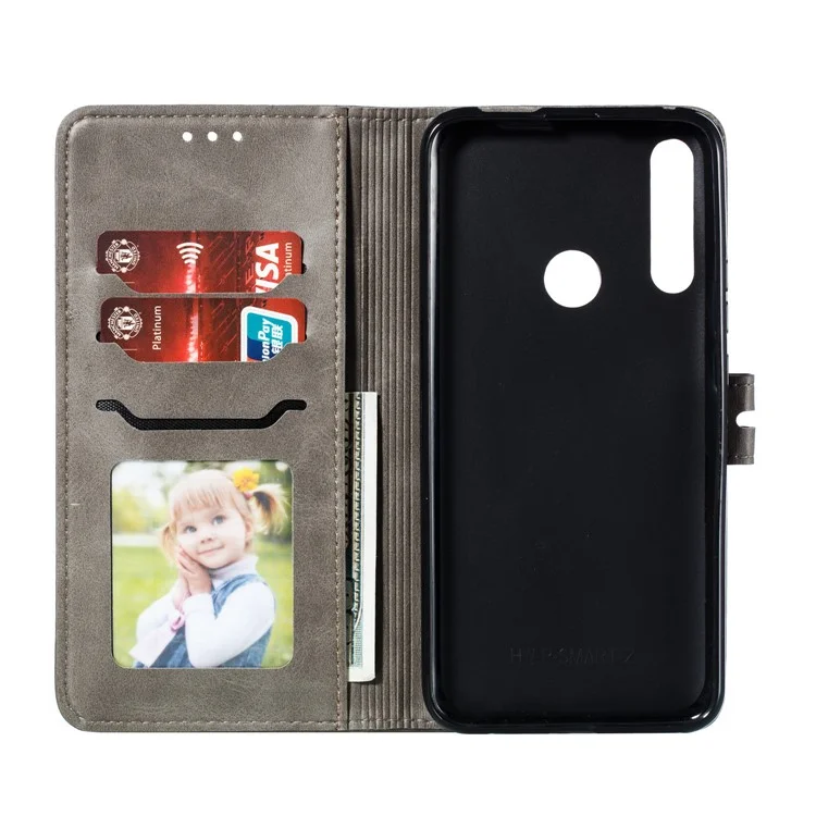 Funda de cuero con diseño de gato estampado para Huawei P Smart Z - Gris