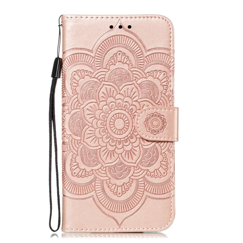 Imprint Mandala Flower Stand Wallet Leather Case Shell Cover per Samsung Galaxy Note 10 / Note 10 5G - Panda Plus / 10 Plus 5G - Rose Gold