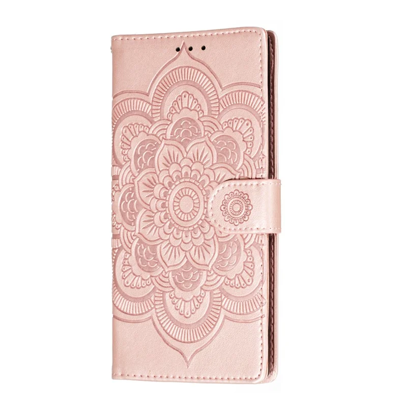 Imprint Mandala Flower Stand Wallet Leather Case Shell Cover per Samsung Galaxy Note 10 / Note 10 5G - Panda Plus / 10 Plus 5G - Rose Gold