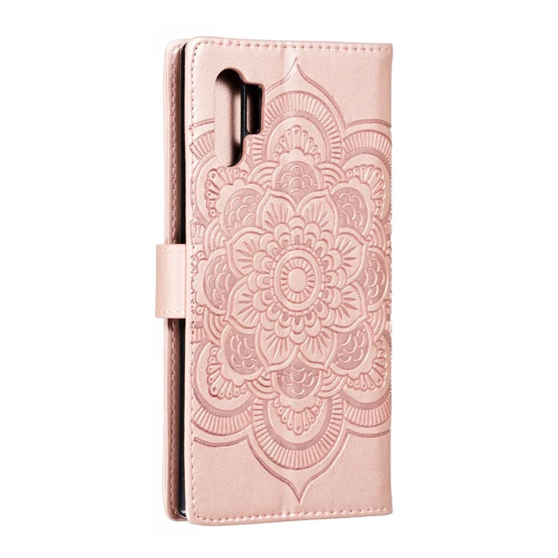 Imprint Mandala Flower Stand Wallet Leather Case Shell Cover per Samsung Galaxy Note 10 / Note 10 5G - Panda Plus / 10 Plus 5G - Rose Gold