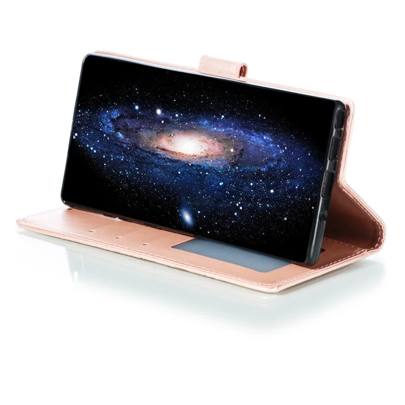 Imprint Mandala Flower Stand Wallet Leather Case Shell Cover per Samsung Galaxy Note 10 / Note 10 5G - Panda Plus / 10 Plus 5G - Rose Gold
