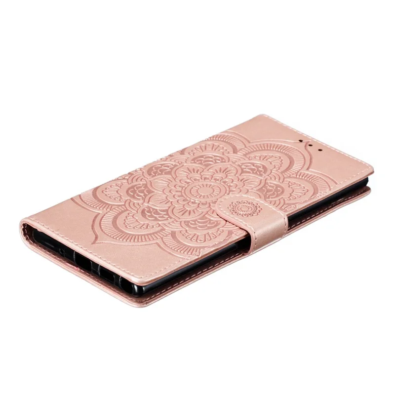 Imprint Mandala Flower Stand Wallet Leather Case Shell Cover per Samsung Galaxy Note 10 / Note 10 5G - Panda Plus / 10 Plus 5G - Rose Gold