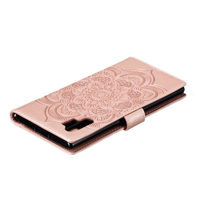 Imprint Mandala Flower Stand Wallet Leather Case Shell Cover per Samsung Galaxy Note 10 / Note 10 5G - Panda Plus / 10 Plus 5G - Rose Gold