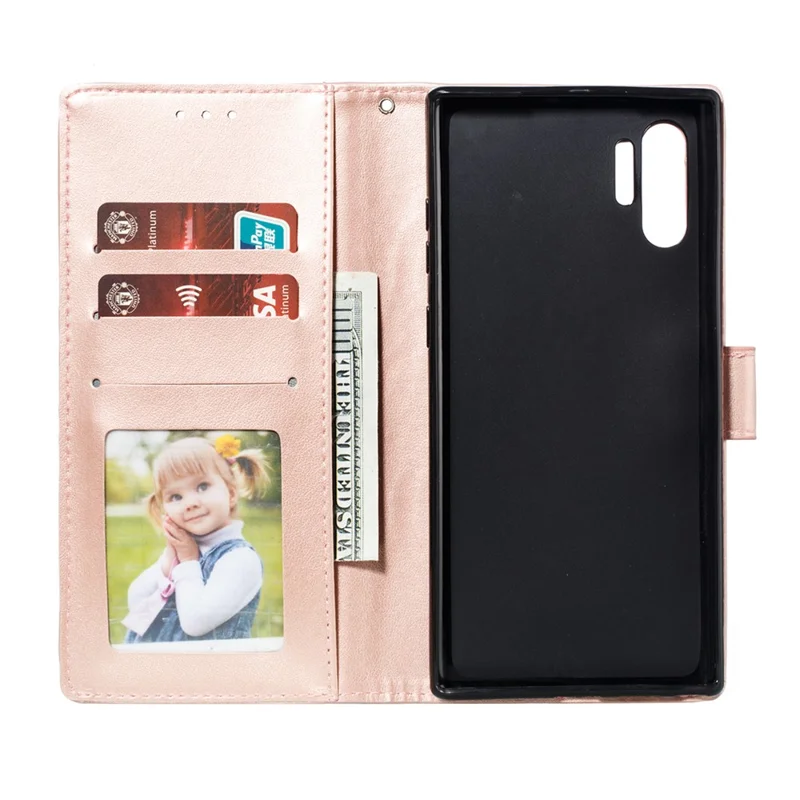 Imprint Mandala Flower Stand Wallet Leather Case Shell Cover per Samsung Galaxy Note 10 / Note 10 5G - Panda Plus / 10 Plus 5G - Rose Gold