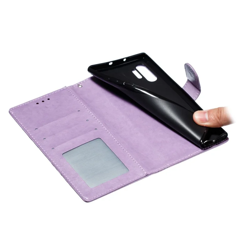 Imprint Mandala Flower Stand Wallet Leather Case Shell Cover for Samsung Galaxy Note 10 / Note 10 5G - Panda Plus / 10 Plus 5G - Purple