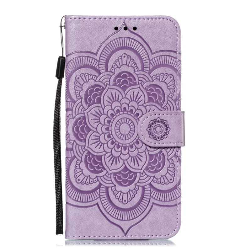 Imprint Mandala Flower Stand Wallet Leather Case Shell Cover for Samsung Galaxy Note 10 / Note 10 5G - Panda Plus / 10 Plus 5G - Purple
