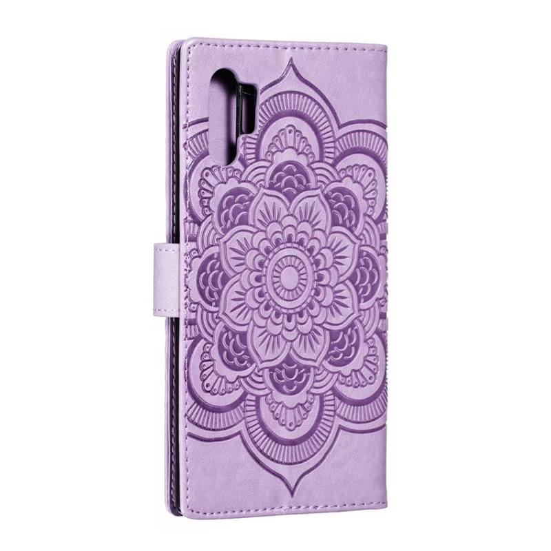 Imprint Mandala Flower Stand Wallet Leather Case Shell Cover for Samsung Galaxy Note 10 / Note 10 5G - Panda Plus / 10 Plus 5G - Purple