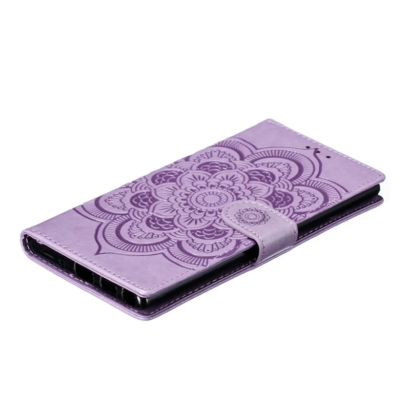 Imprint Mandala Flower Stand Wallet Leather Case Shell Cover for Samsung Galaxy Note 10 / Note 10 5G - Panda Plus / 10 Plus 5G - Purple