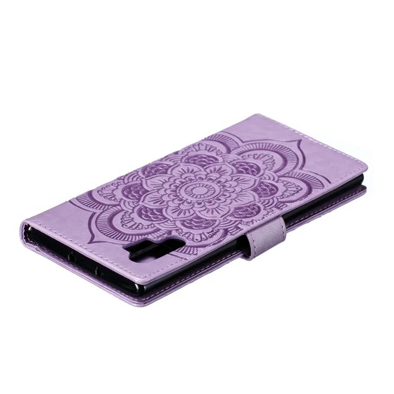 Imprint Mandala Flower Stand Wallet Leather Case Shell Cover for Samsung Galaxy Note 10 / Note 10 5G - Panda Plus / 10 Plus 5G - Purple
