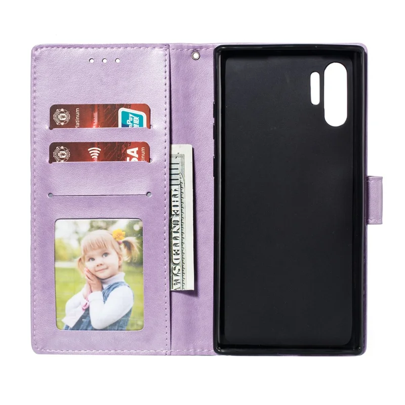 Imprint Mandala Flower Stand Wallet Leather Case Shell Cover for Samsung Galaxy Note 10 / Note 10 5G - Panda Plus / 10 Plus 5G - Purple