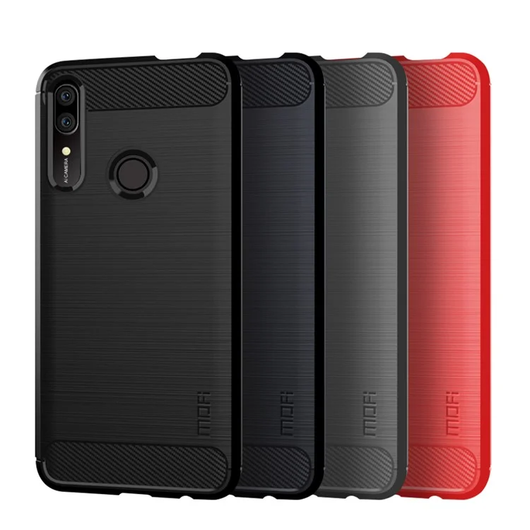 MOFI Capa de TPU com Textura de Fibra de Carbono Escovada para Huawei Honor 9X (Global)/ P Smart Z / Y9 Prime 2019 / Enjoy 10 Plus - Preta