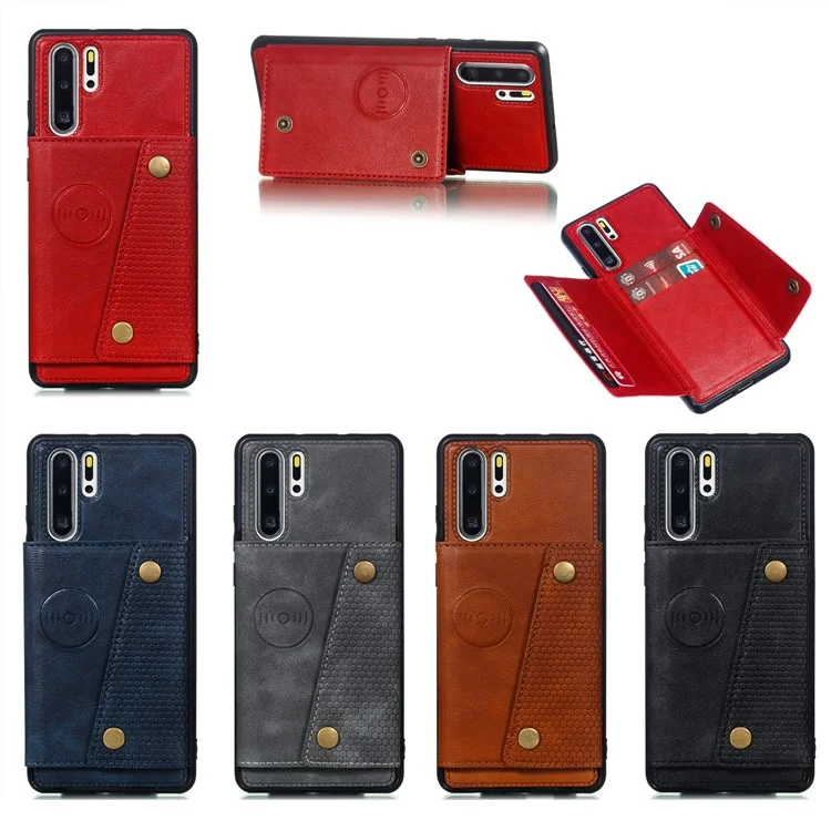 Kickstand-Kartenhalter PU-Leder beschichteter TPU-Hülle [integrierte Fahrzeugmagnettafel] für Huawei P30 Pro - Schwarz